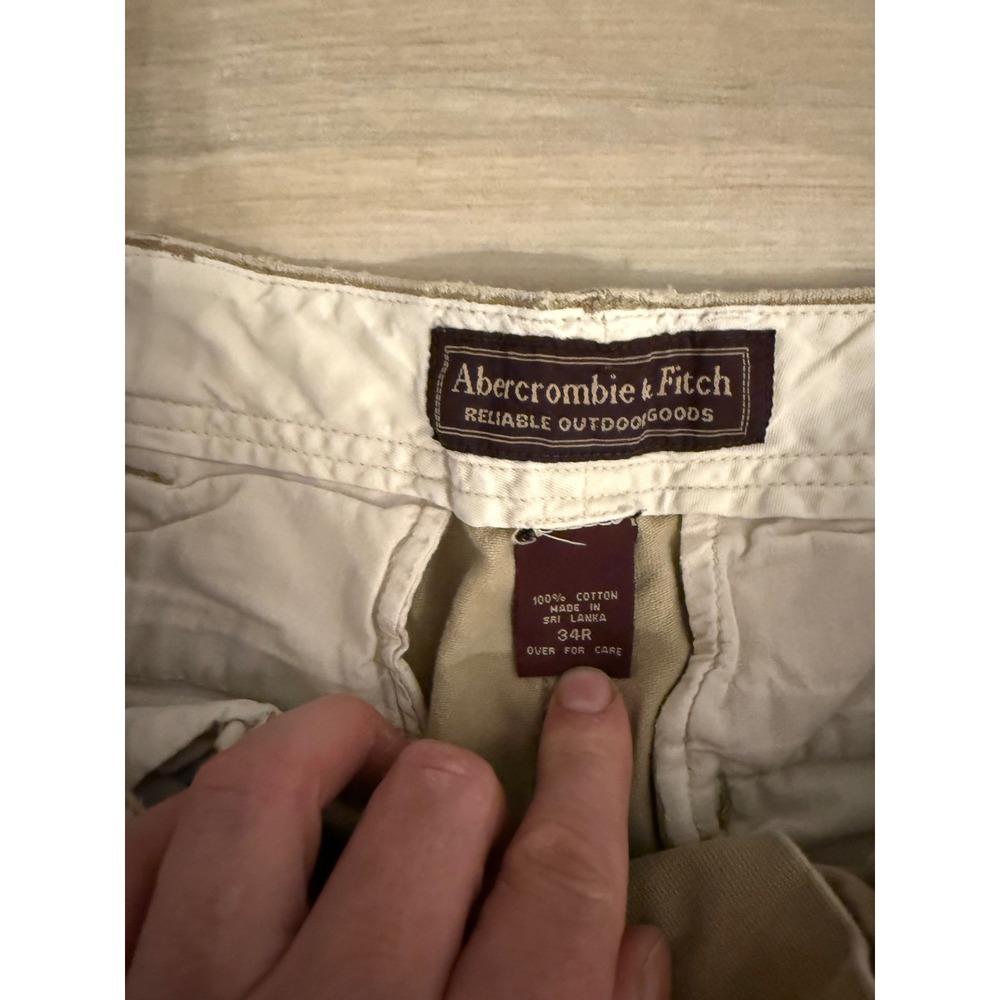 Vintage Abercrombie & Fitch Mens Khaki Cargo Pants 34R Relaxed Cotton Tan - Picture 2 of 6